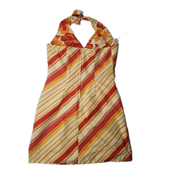 VTG Y2K Old Navy Reversible Halter Dress XS/S Floral Hawaiian Stripe Sleeveless - Picture 7 of 8